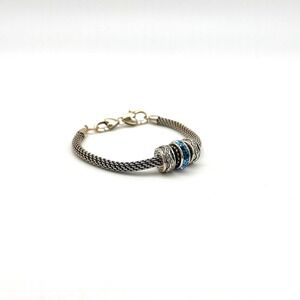 Charm‎ Bracelet Silver Tone Blue Rhinestone Accents Lobster Clasp Jewelry